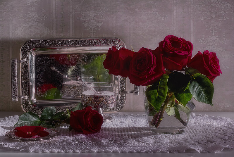 Red Roses in Vase — Still Life