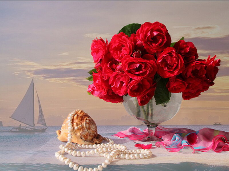 Red Roses in Vase