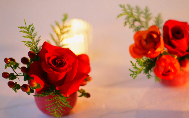 Red Roses in Vases — Warm, Night