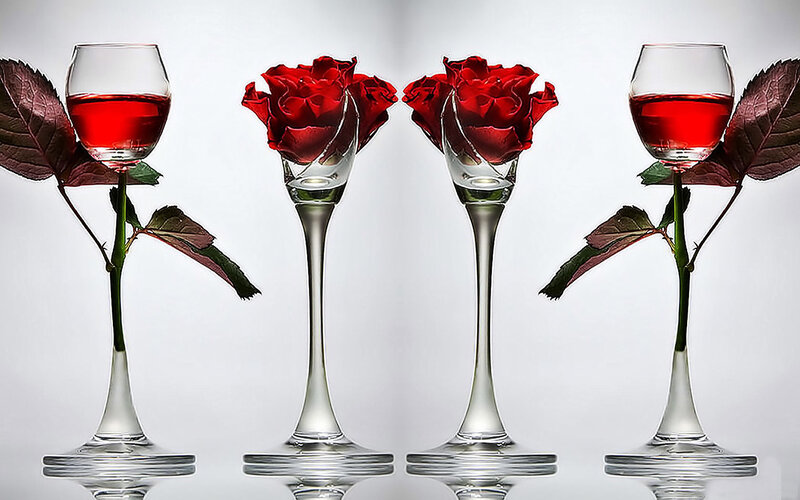 Red Roses in Wine Glasses