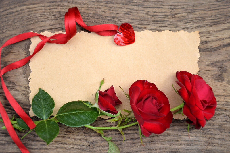Red Roses on Paper — Romantic, Photograph, Ribbon
