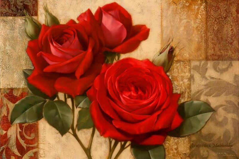 Red Roses on Patchwork