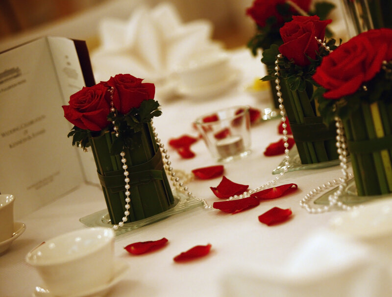 Red Roses on Table — Romantic, Photograph, Rose Petals