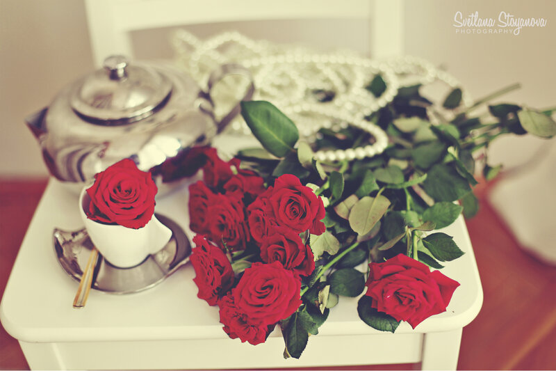 Red Roses on Table — Romantic, Photograph
