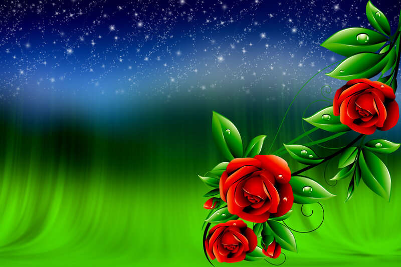 Red Roses on Vine — Green