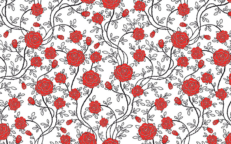 Red Roses on Vines — Ornate