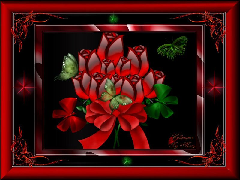 Red Roses with Butterflies