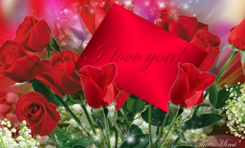 Red Roses with Card — Romantic, Digital Art