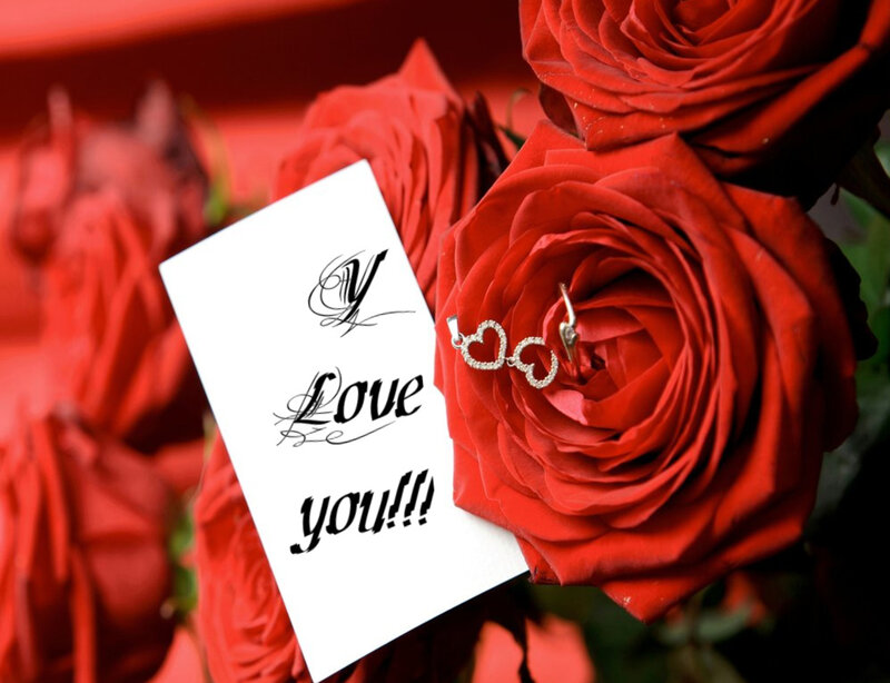 Red Roses with Card — Romantic, Photograph, Ring