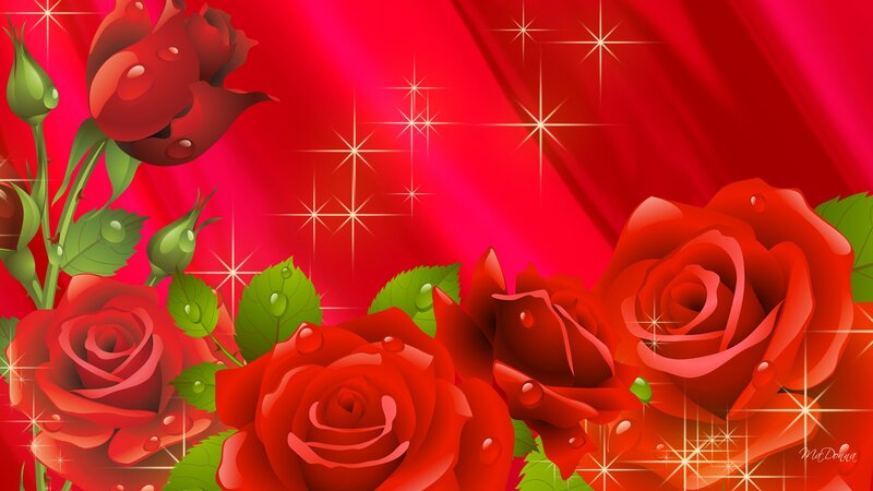 Red Roses with Dewdrops — Romantic