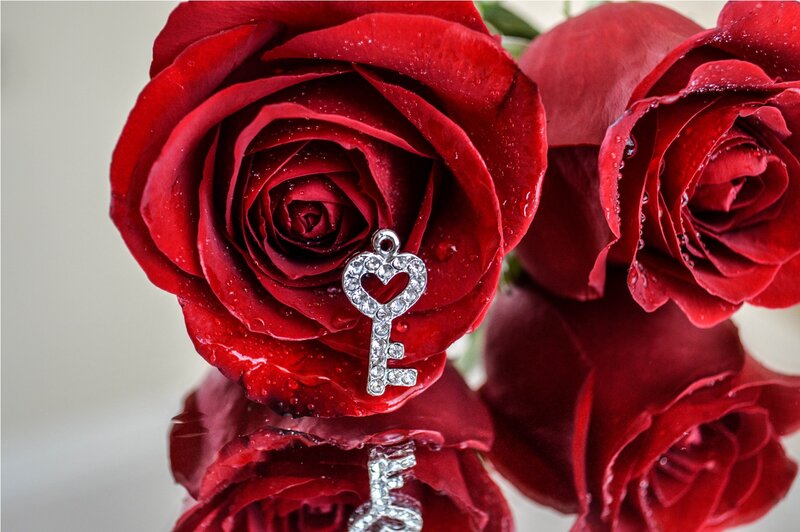 Red Roses with Key Charm
