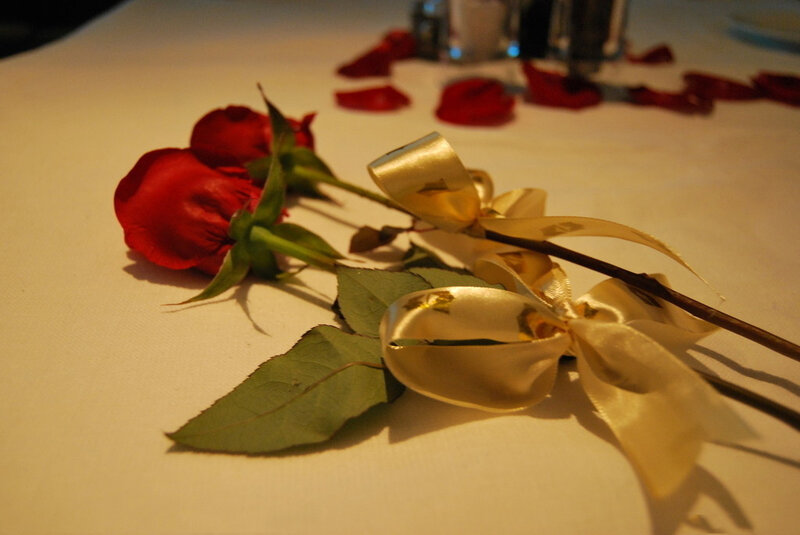 Red Roses with Ribbon — Romantic, Night