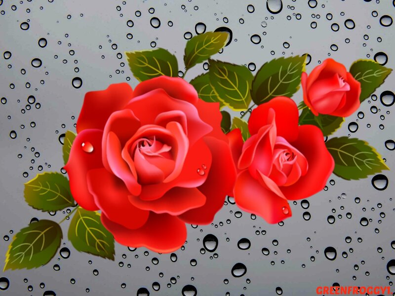Red Roses with Water Droplets — Calm, Digital Art