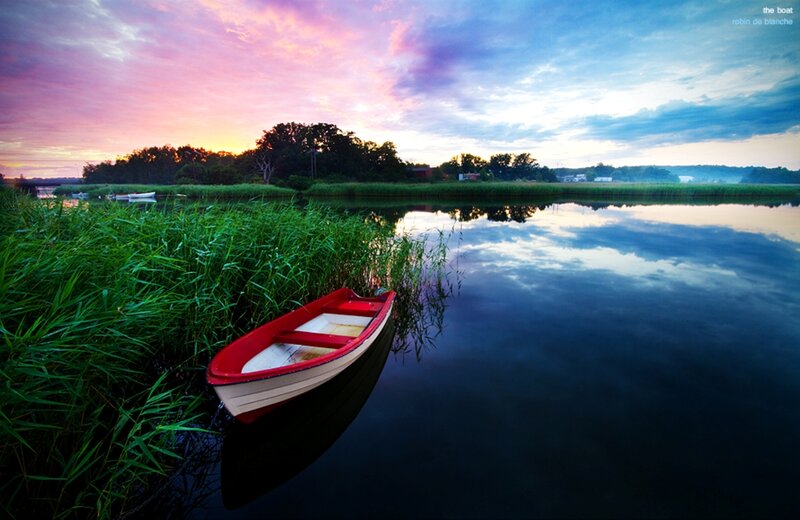 Red Rowboat at Sunset
