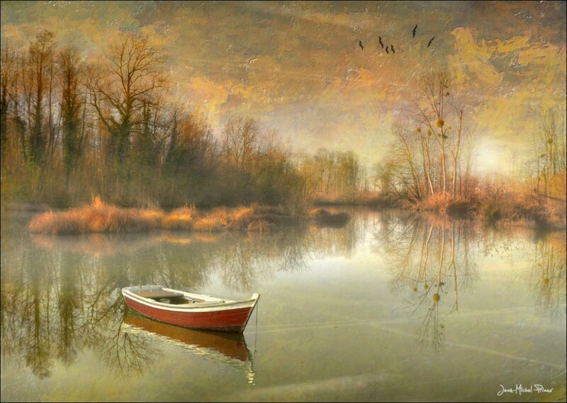 Red Rowboat on River