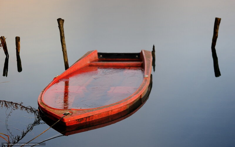 Red Rowboat on Water — Serene