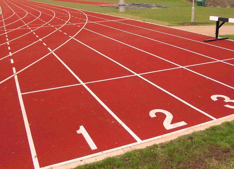 Red running track lanes