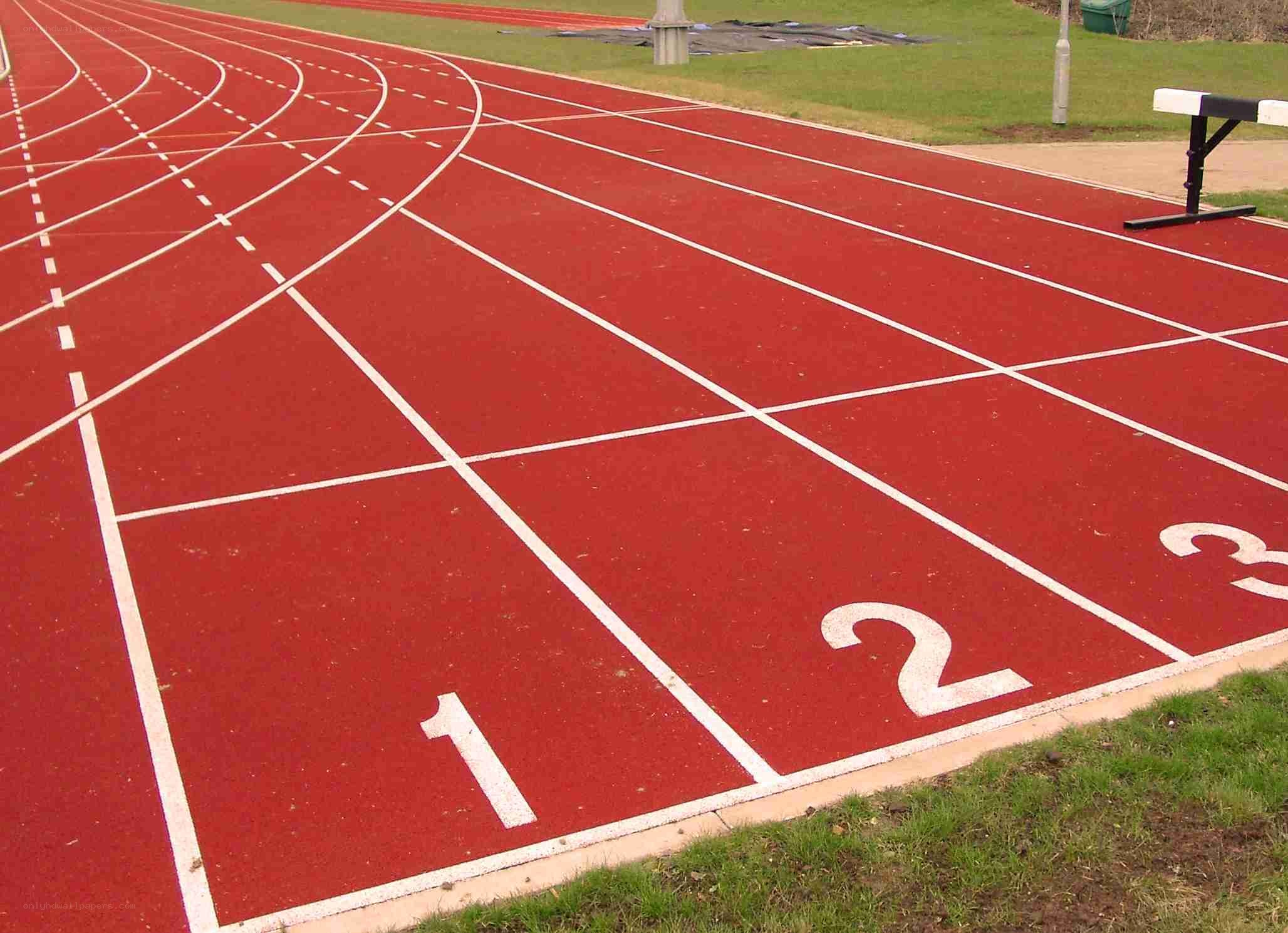 Red running track lanes