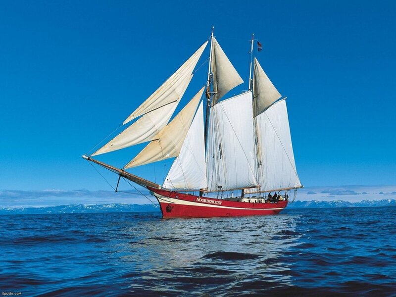 Red Sailboat on Sea — Blue, Serene