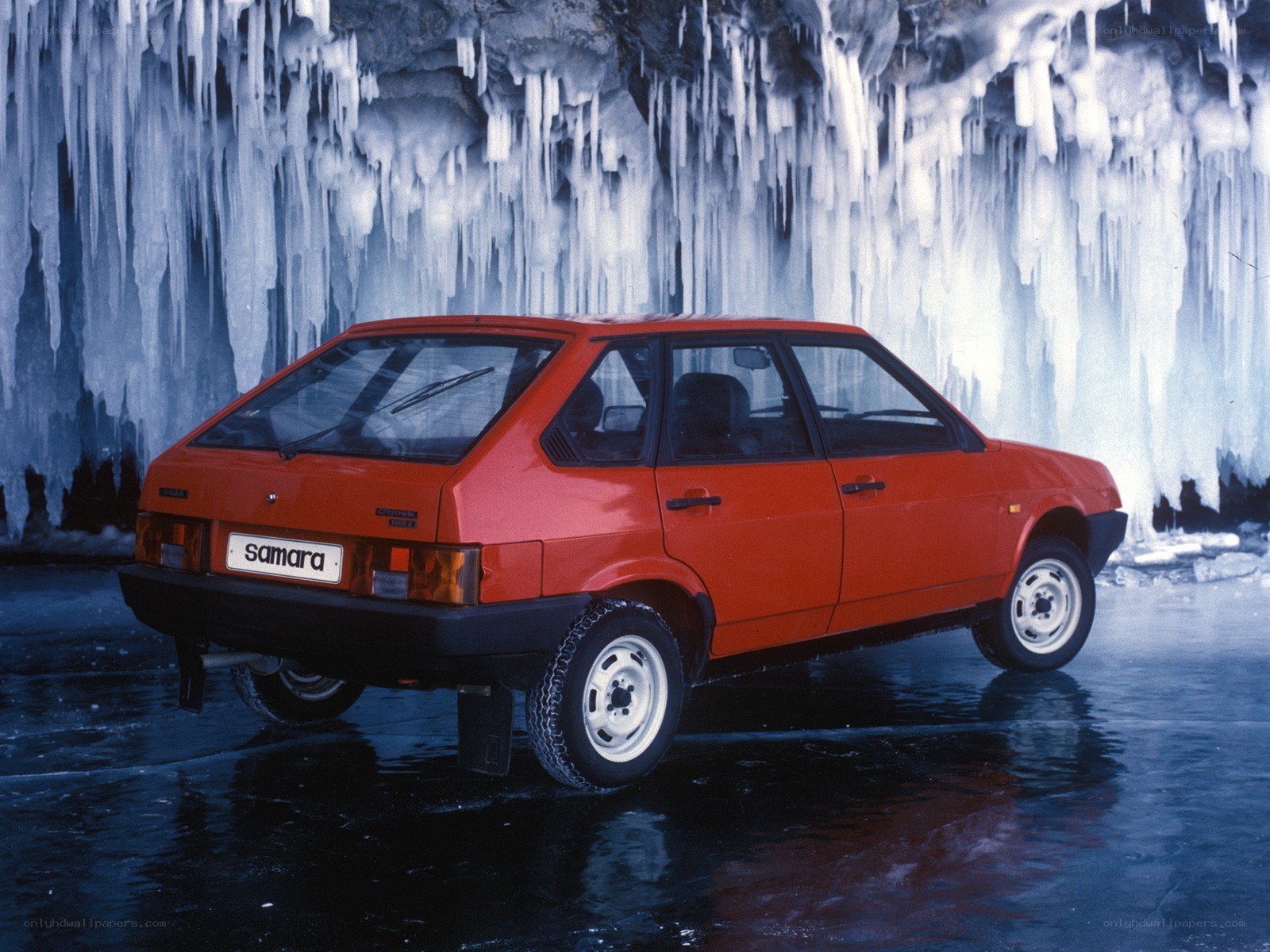 Red Samara car in icy cave