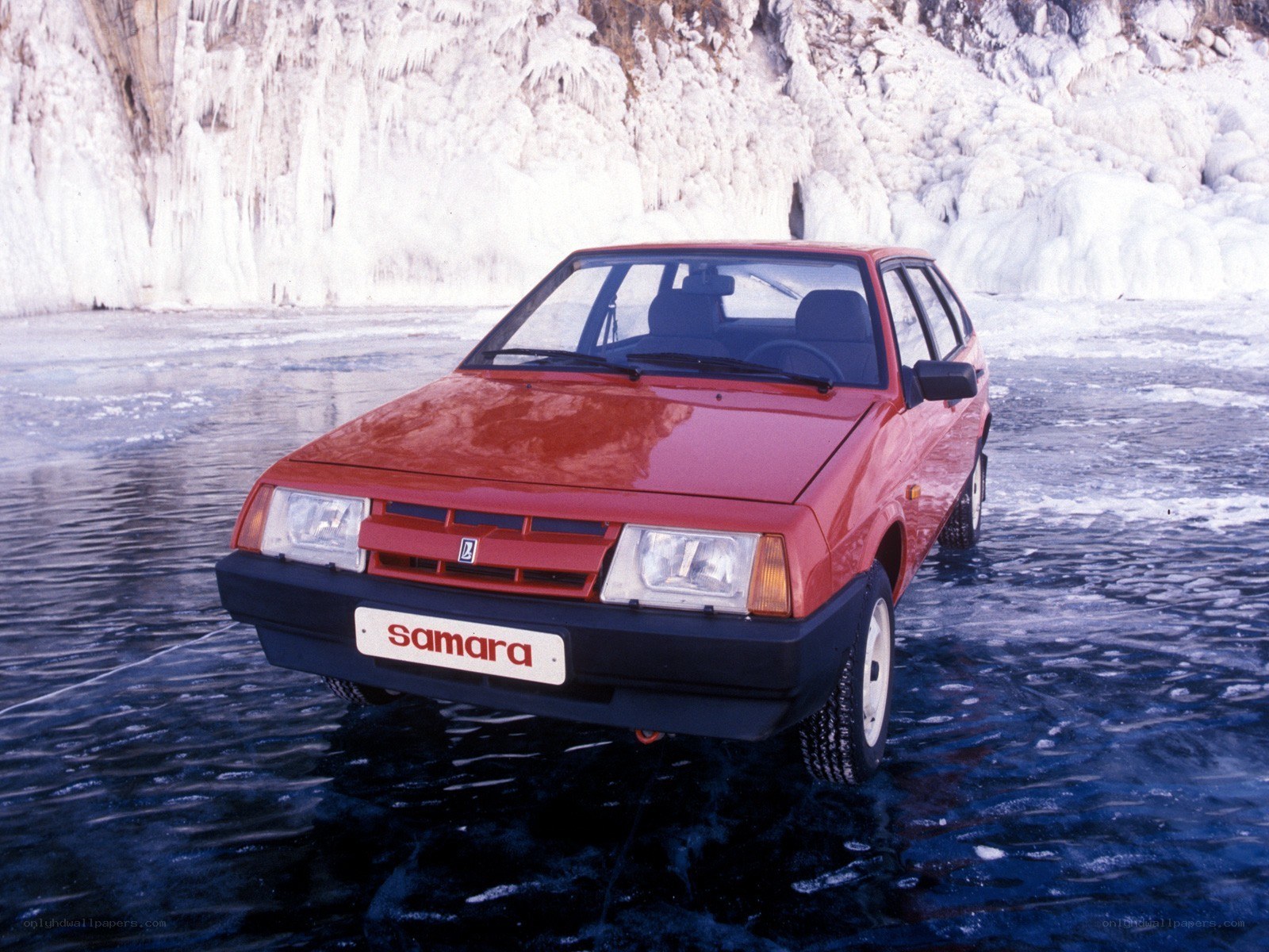 Red Samara on frozen lake