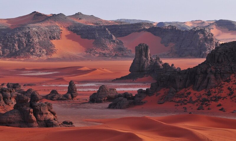 Red Sand Dunes and Rock Formations — Arid