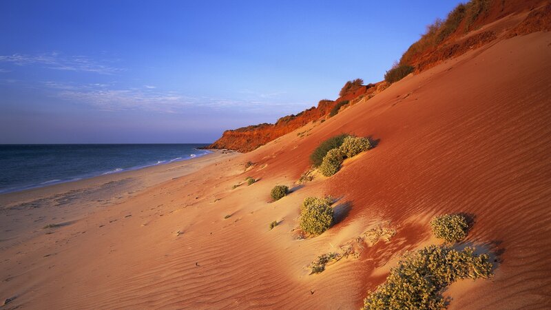 Red sand dunes by the ocean