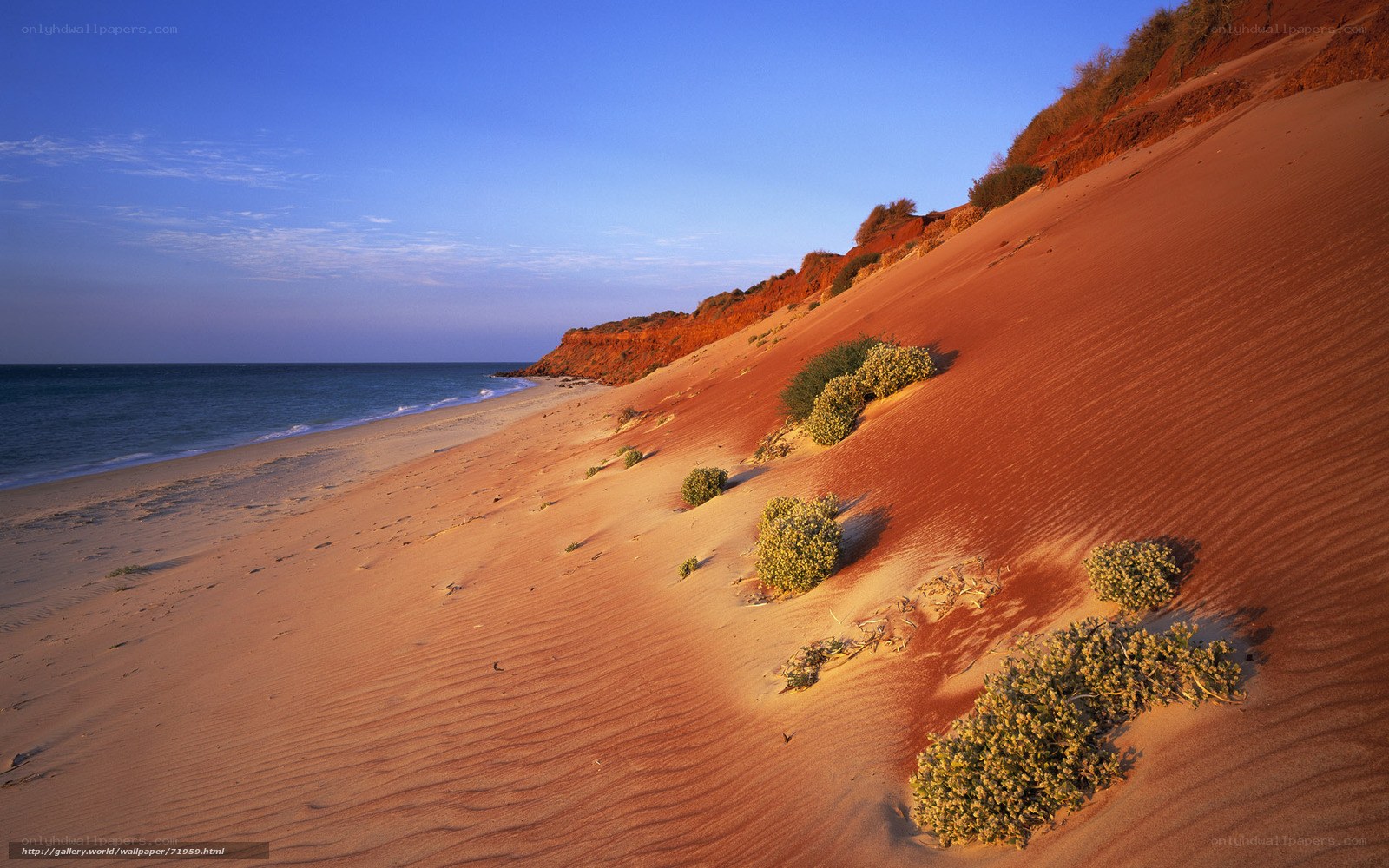 Red sand dunes by the ocean