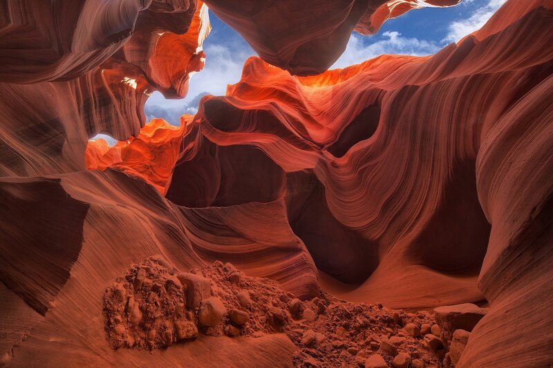 Red Sandstone Canyon — Dramatic, Afternoon, Photograph, Rock, Sky, Clouds, Orange