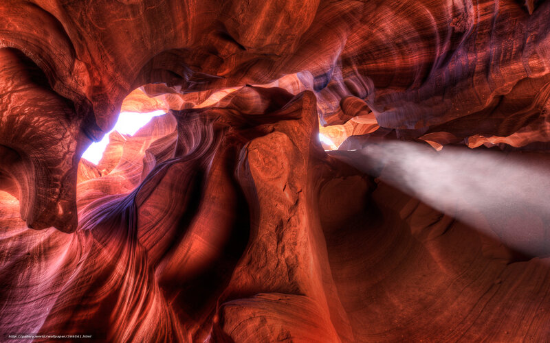Red Sandstone Canyon — Dramatic, Photograph, Light Beam, Rock Formations, Sunlight