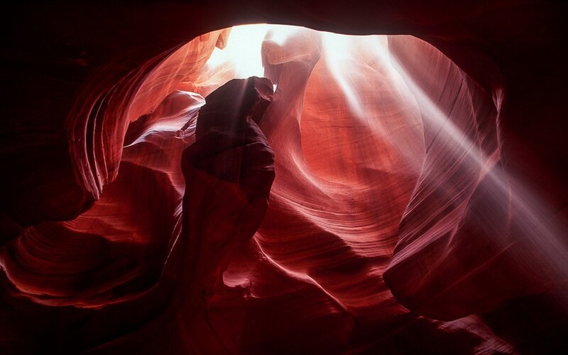 Red Sandstone Canyon — Dramatic, Photograph, Light Beams