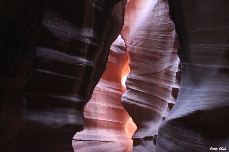 Red Sandstone Canyon — Dramatic, Photograph, Rock Formations, Light Beam, Shadows