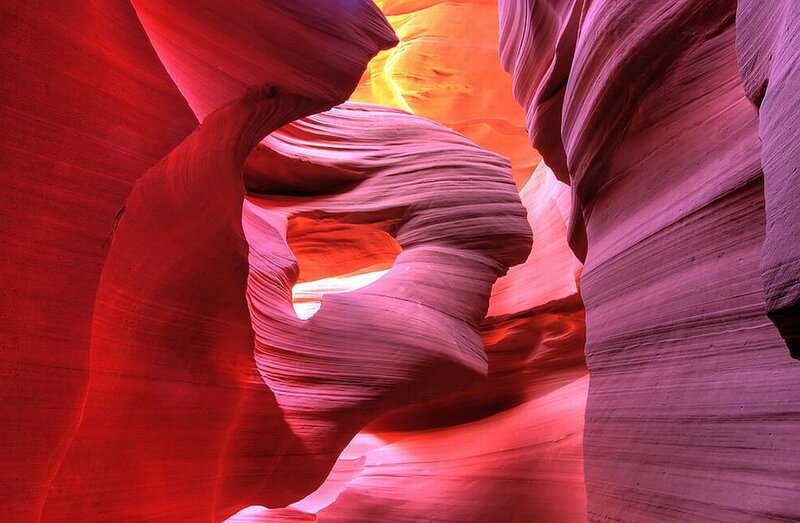 Red Sandstone Canyon — Dramatic, Photograph, Rock Formations, Light