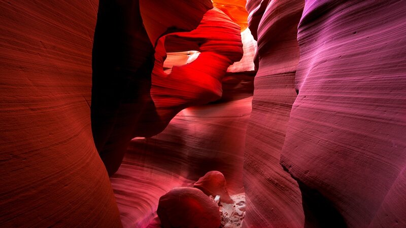 Red Sandstone Canyon — Dramatic, Photograph, Rock, Light, Purple