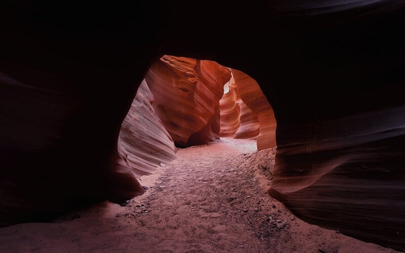 Red Sandstone Canyon — Dramatic, Photograph, Sand, Rock Formations, Light, Brown
