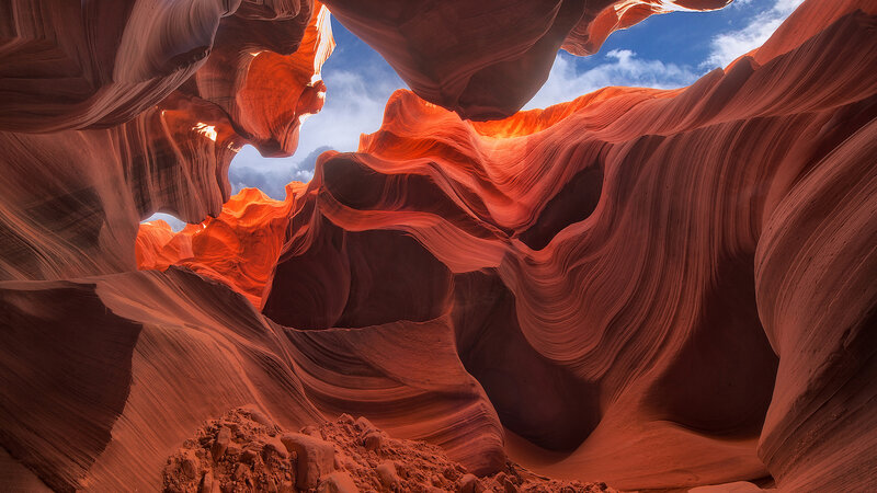 Red Sandstone Canyon — Orange, Dramatic, Afternoon, Photograph, Sky, Clouds, Rocks