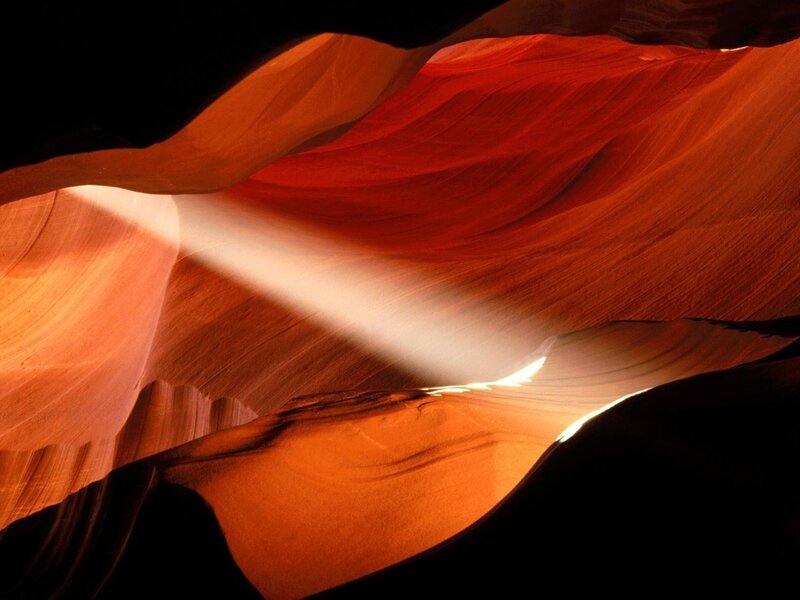Red Sandstone Canyon — Orange, Dramatic, Photograph, Light Beam, Rock Formations
