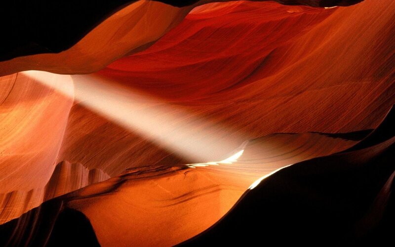 Red Sandstone Canyon — Orange, Dramatic, Photograph, Light Beam