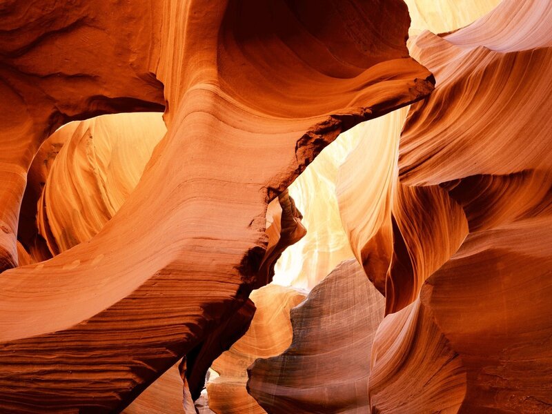 Red Sandstone Canyon — Orange, Dramatic, Photograph, Rock Formations, Light, Brown