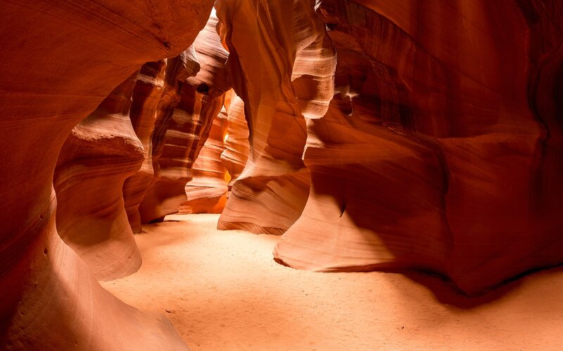 Red Sandstone Canyon — Orange, Dramatic, Photograph, Sand, Rock Formations