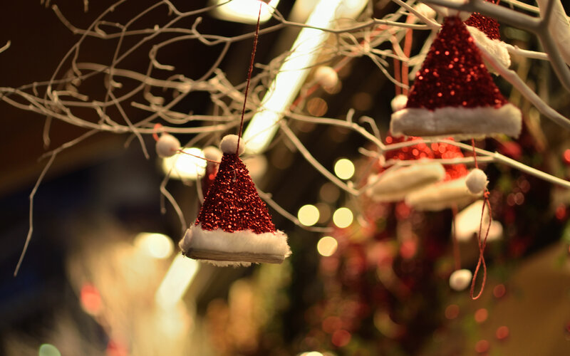 Red Santa Hats on Branches