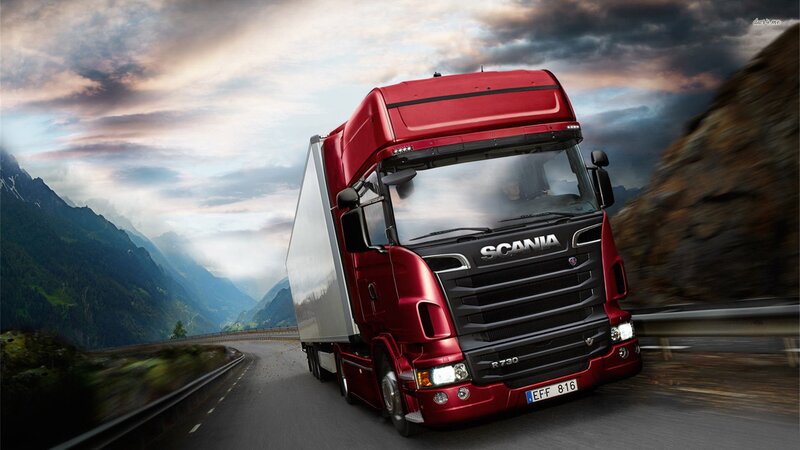 Red Scania Truck — Dramatic, Sunset, Digital Art