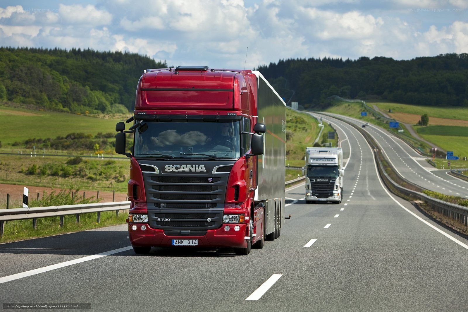 Red Scania truck on highway