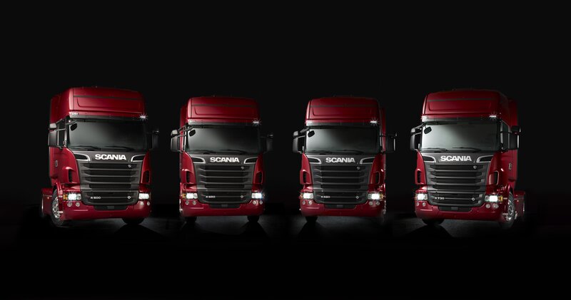 Red Scania Trucks — Dramatic