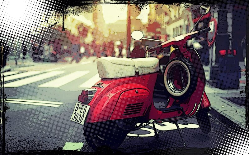 Red Scooter on Street — Urban