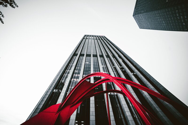 Red Sculpture and Skyscraper