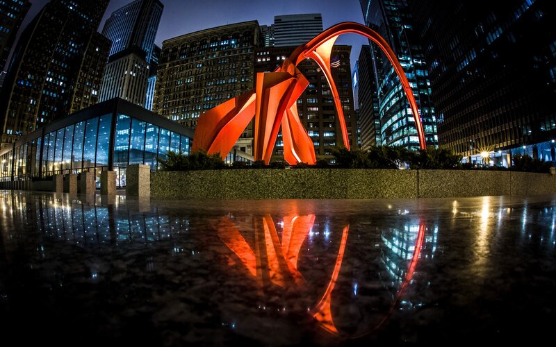 Red Sculpture in Plaza