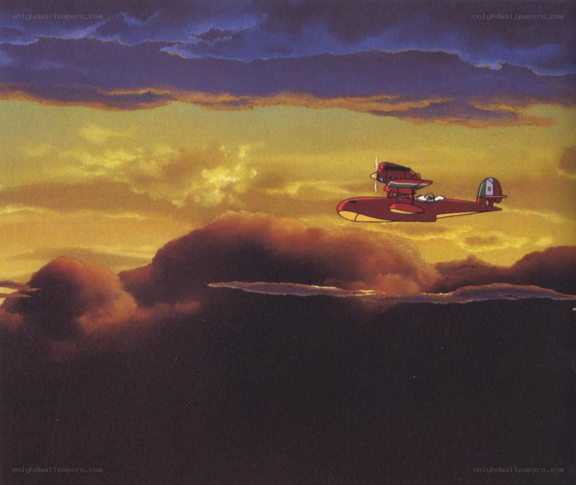 Red seaplane at sunset