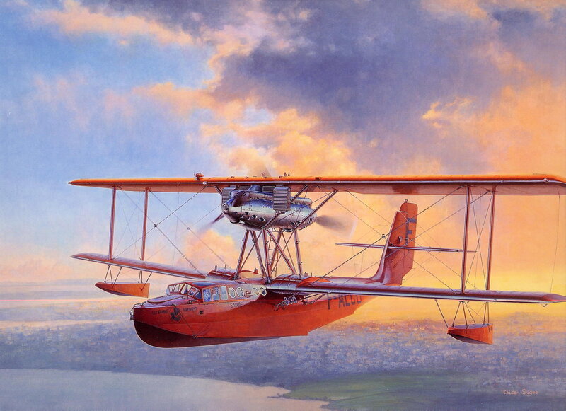 Red Seaplane in Flight — Orange