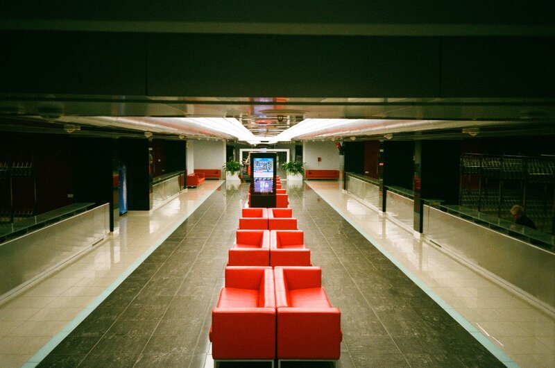 Red Seating in Hallway
